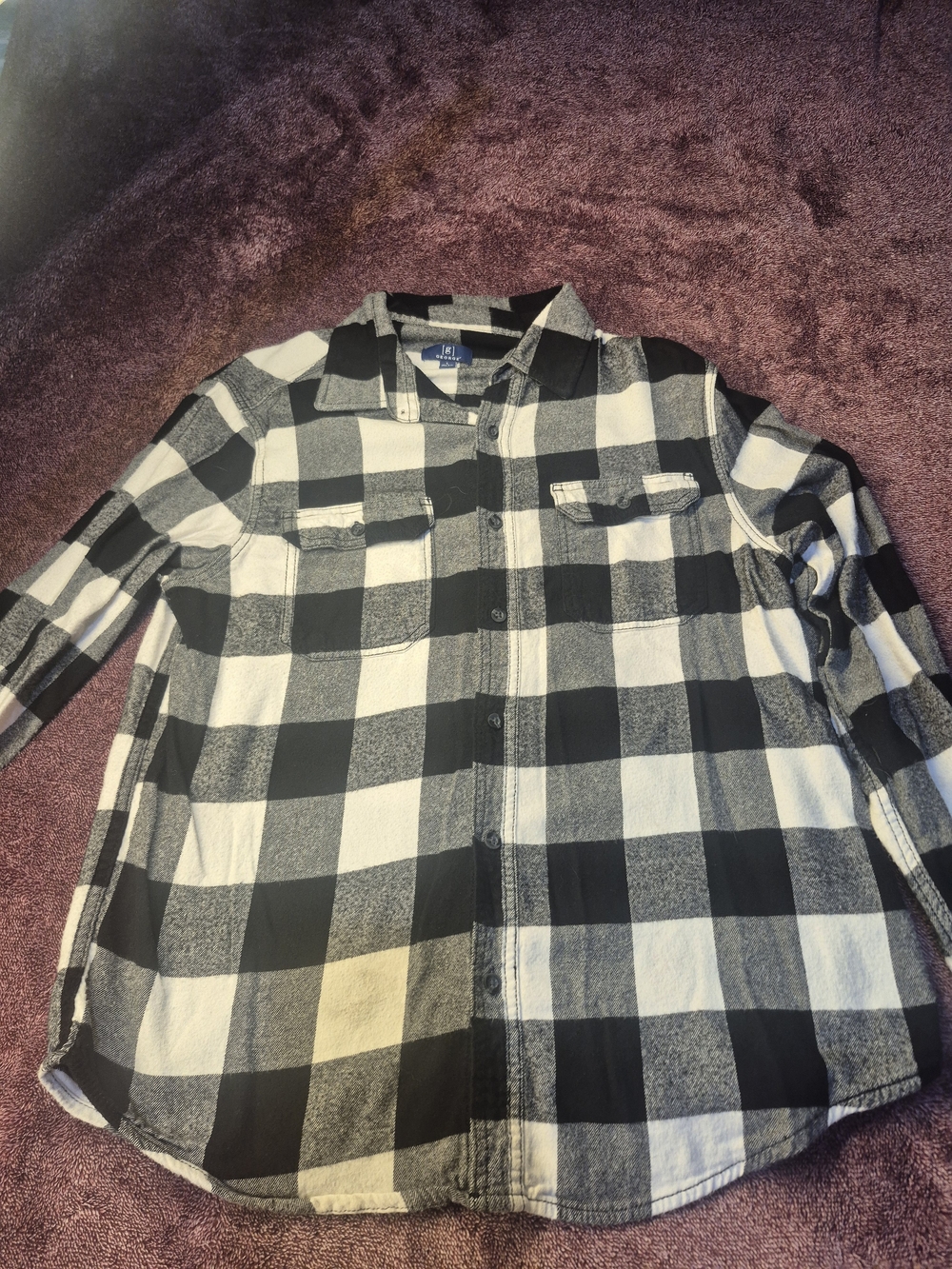 George Black and White Buffalo Plaid Button-Down Shirt